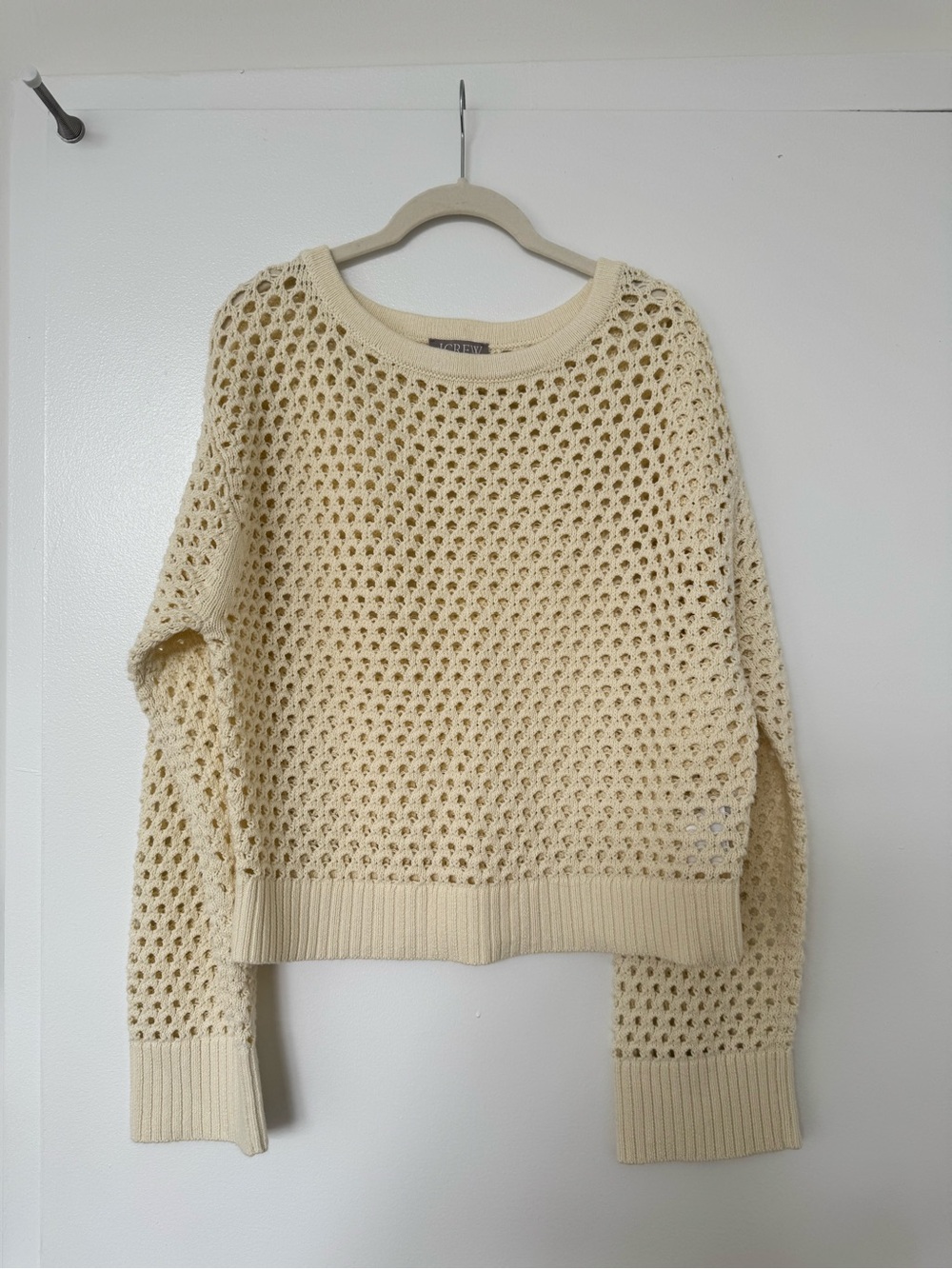 J. Crew Buttery Yellow Open-Weave Crewneck Sweater 100% cotton